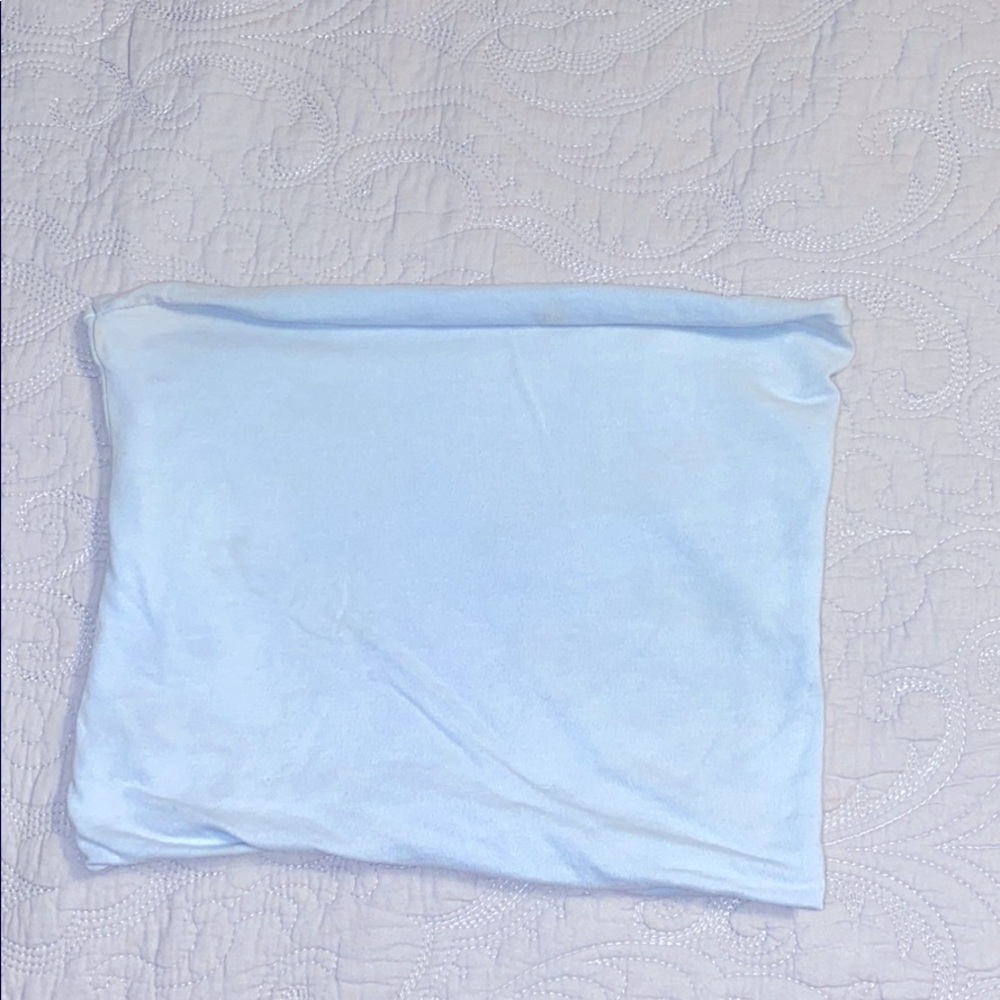 Light blue tube top.